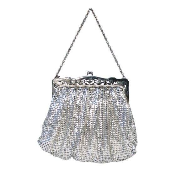 WHITING & DAVIS Victorian Vintage Silver-Plated Mesh Wristlet Clutch Mini Bag - Picture 1 of 9